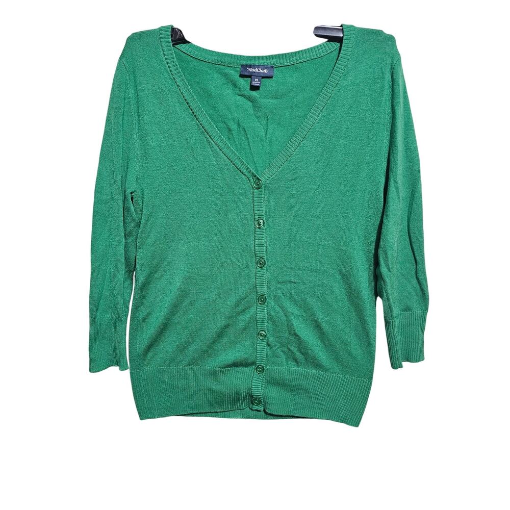 Modcloth Cardigan Sweater Womens Size Medium Green Mild Pilling (961)